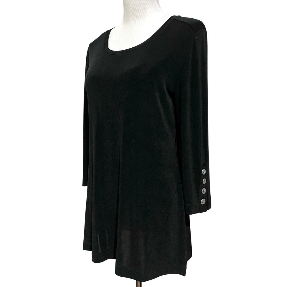 Chico’s Travelers Black Slinky Tunic Top Sleeves w/ Buttons Scoop Neck Sz M (1)